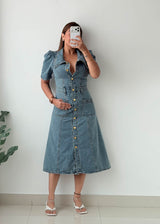 Size XS Light Blue Denim Button Midi Dress