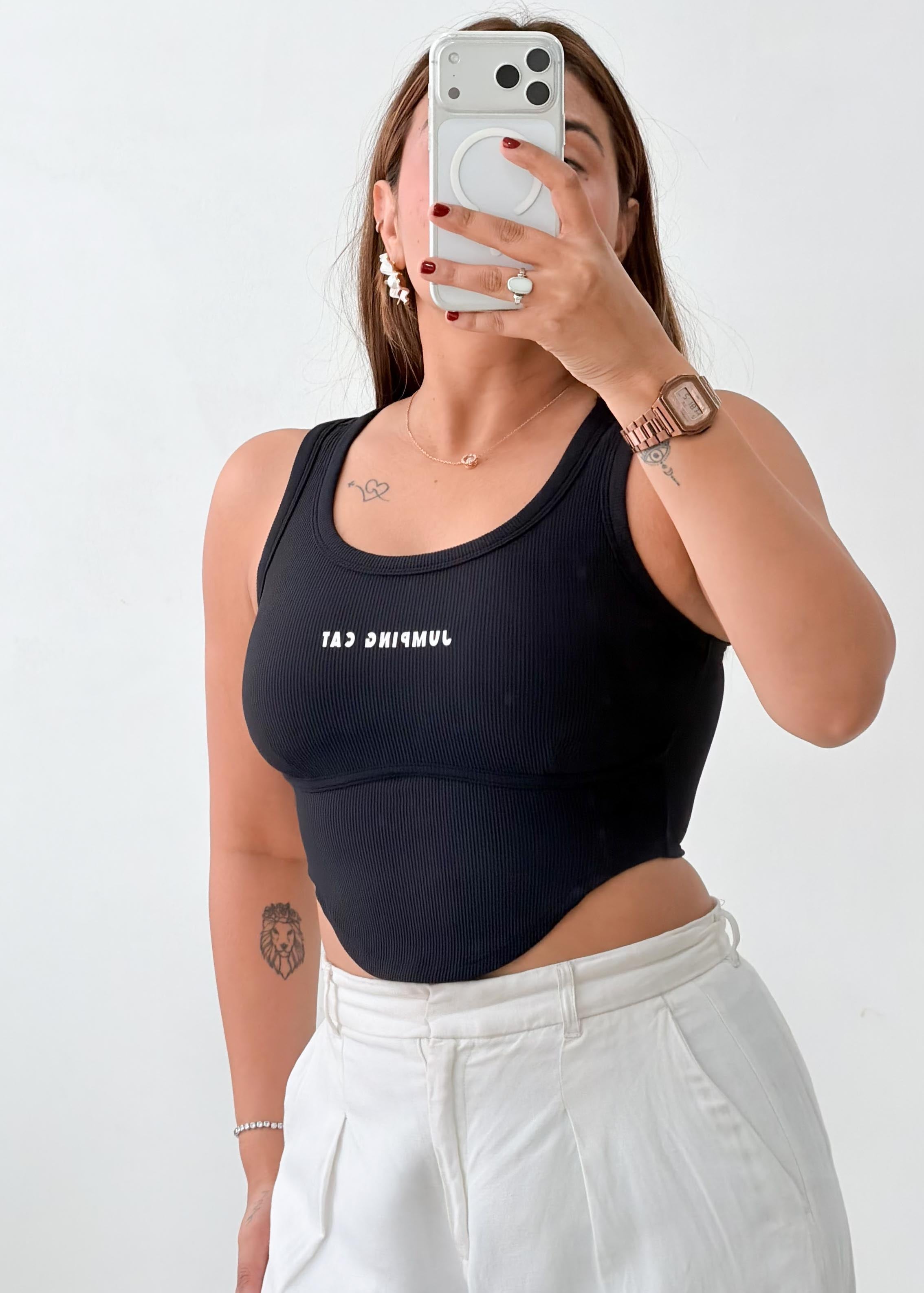 Size XS-S Black Graphic Crop Tank Top