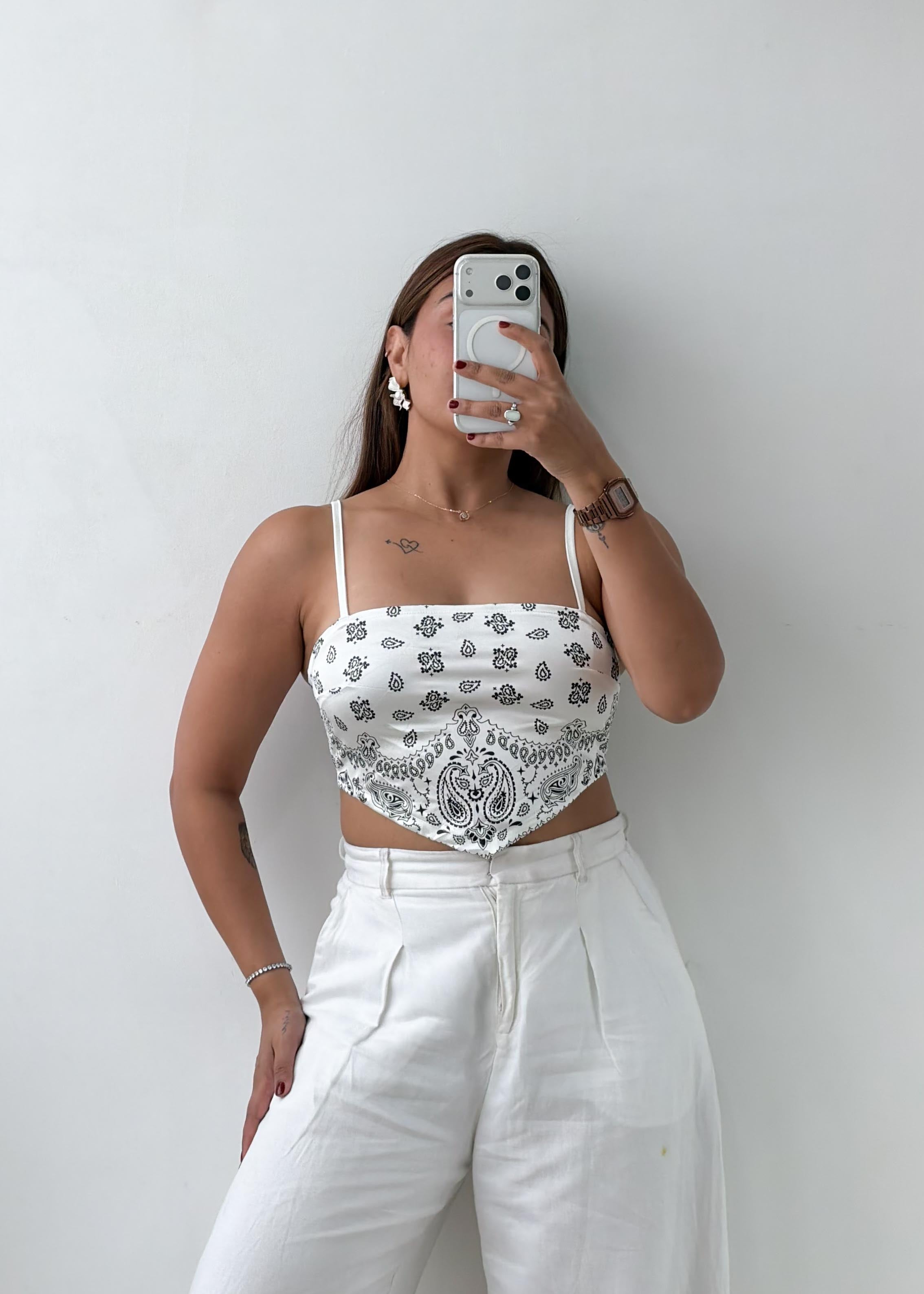 Size S-M White Bandana Print Corset Top