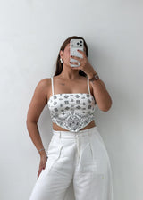 Size S-M White Bandana Print Corset Top