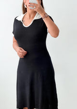 Size M-L Black White Collar Mini Dress