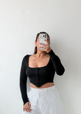 Size XS-S Black Long Sleeve Corset Top