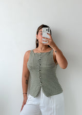 Size S-M Black White Striped Button-Front Top