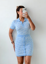 Size S-M Light Blue Printed Shirt Mini Dress
