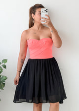 Size M-L Coral Black Contrast Party Dress