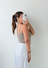 Size L-XL Taupe Scoop Neck Bodysuit