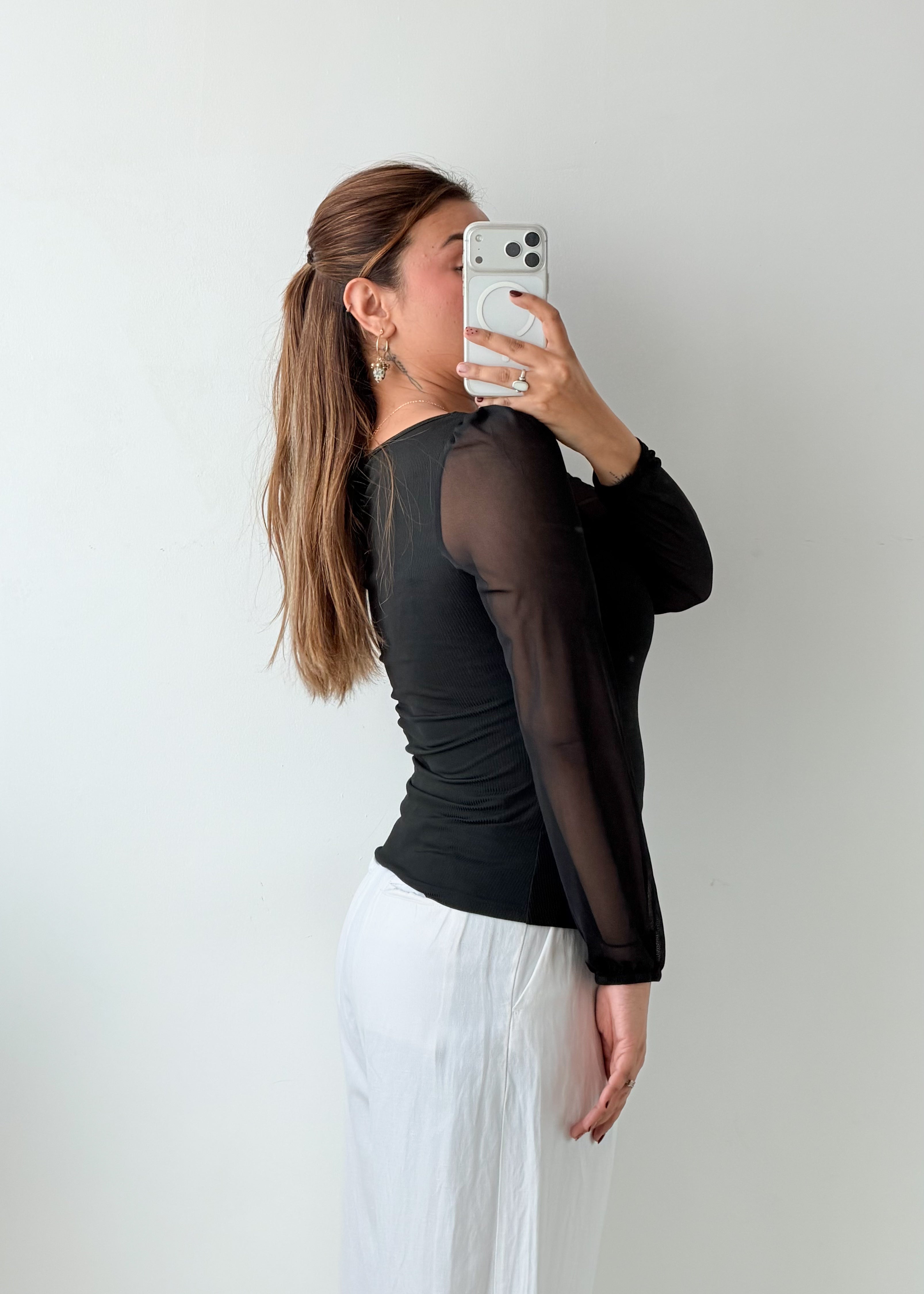Size S-M Black Sheer Sleeve Top