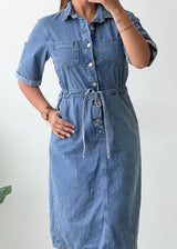 Size S-M Light Blue Denim Shirt Midi Dress