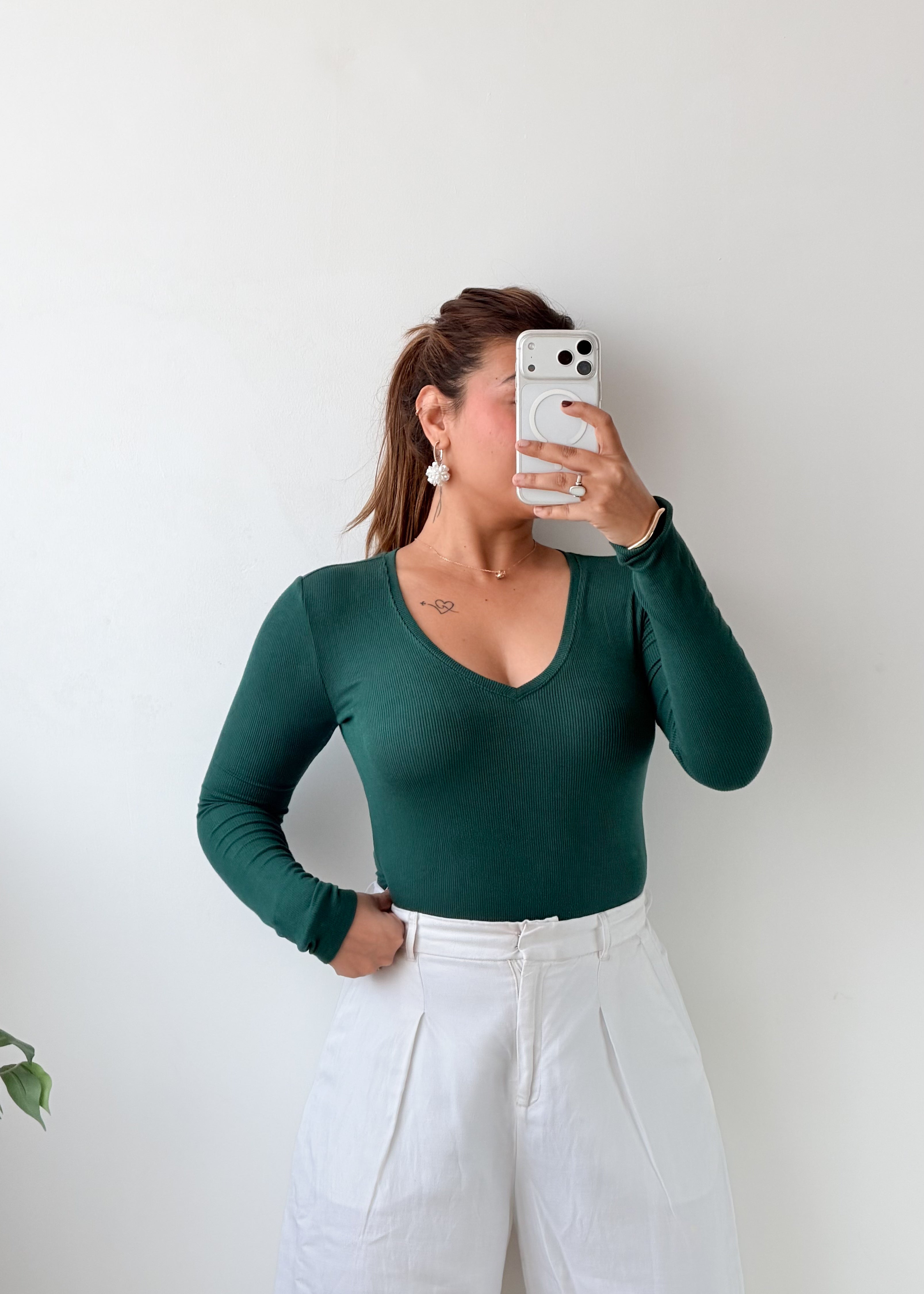 Size S-M Dark Green V-Neck Bodysuit