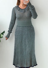 Size S-M Green Black Chevron Knit Maxi Dress