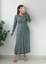 Size S-M Green Black Chevron Knit Maxi Dress