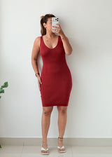Size M-L Burgundy Ribbed Bodycon Dress