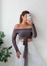 Size XS-S Grey Off-Shoulder Wrap Top