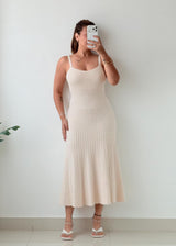 Size XS-S & M-L Cream Ribbed Knit Midi Dress
