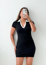 Size S-M Black White Collar Bodycon Mini Dress