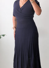 Size S-M Navy Pleated Midi Dress