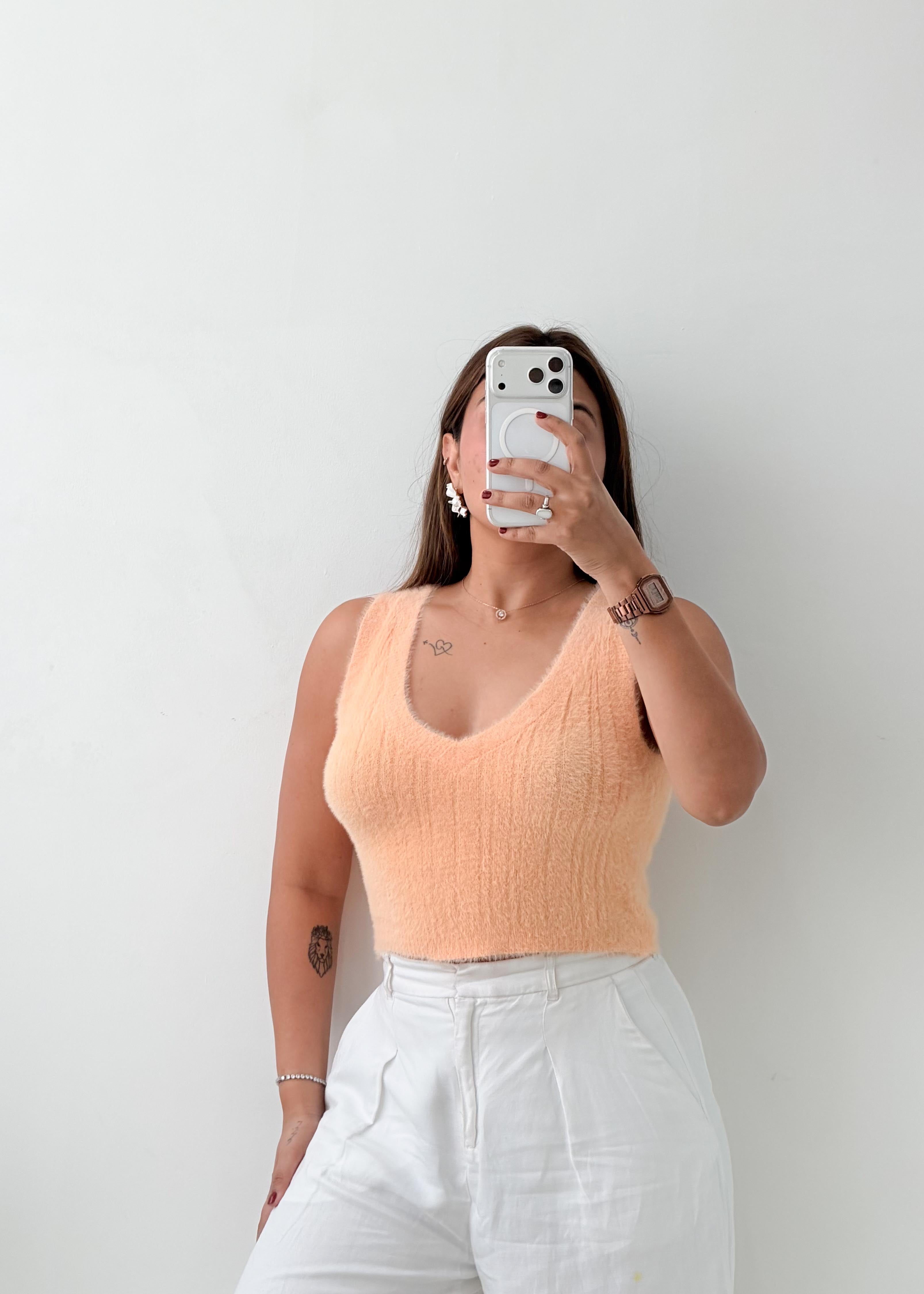 Size S-M Peach Fuzzy Knit Tank Top
