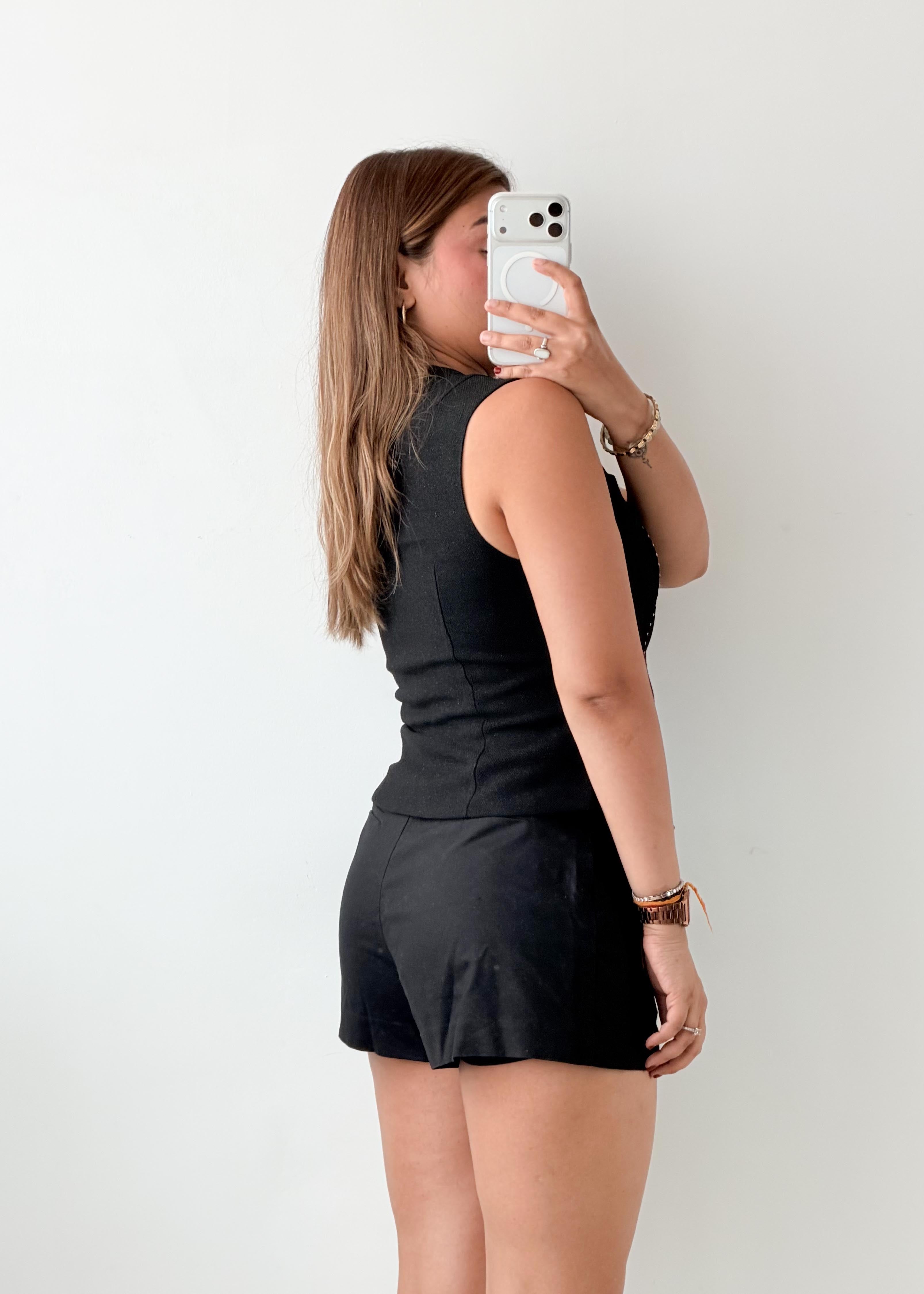 Bust 32, Black Studded Tailored Vest Top