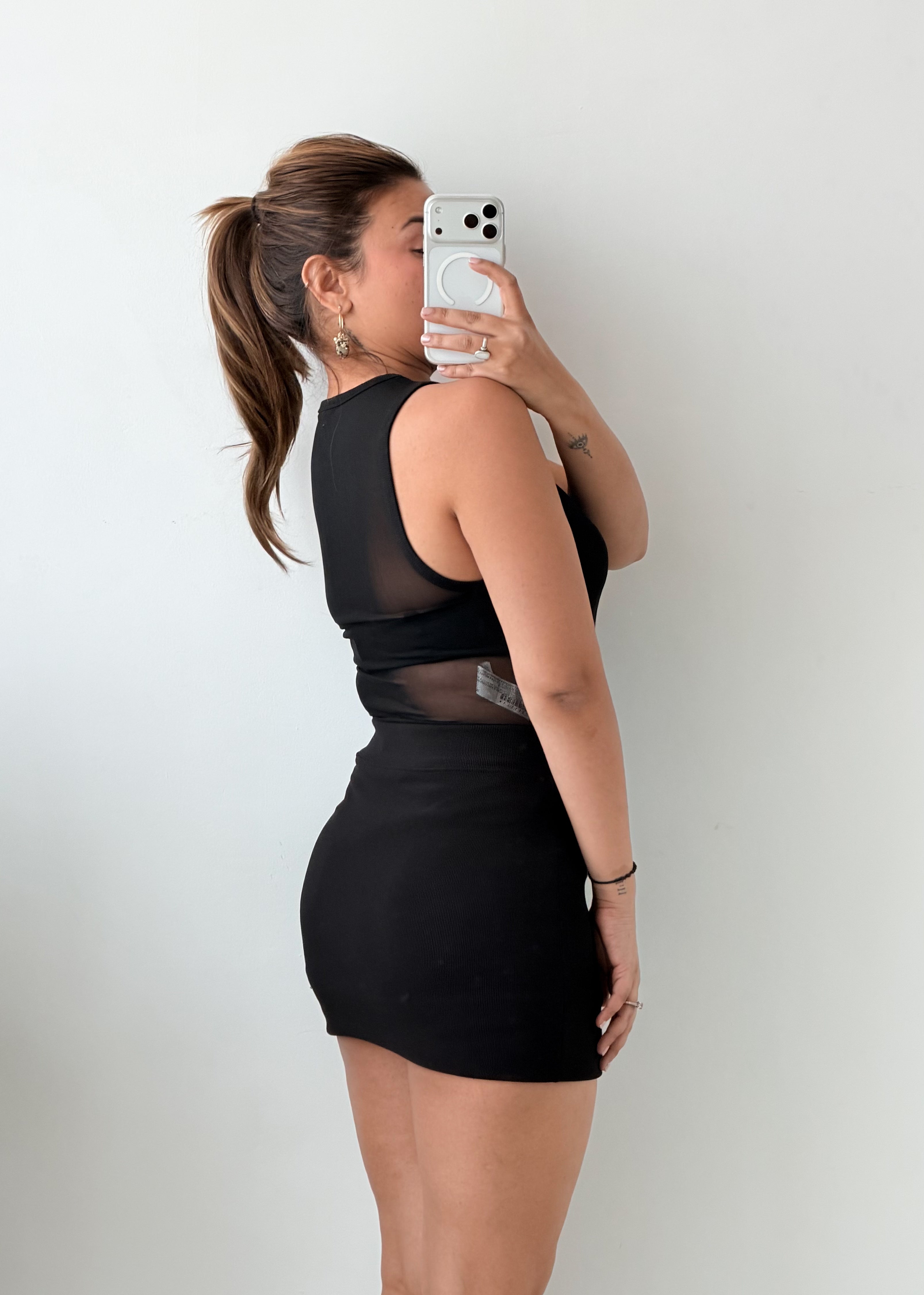 Size S-M Black Sheer Panel Bodysuit