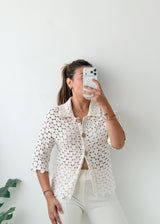 Size S-M White Crochet Button Front Shirt