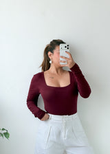 Size M-L Burgundy Square Neck Bodysuit