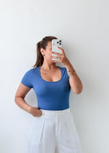 Size S-M Blue Scoop Neck Bodysuit