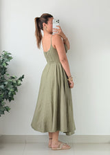 Size S-M Olive Green Pleated Maxi Dress