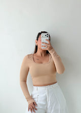 Size XS-S Beige Ribbed Crop Top