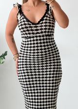 Size S-M Black White Checkered Crochet Maxi Dress