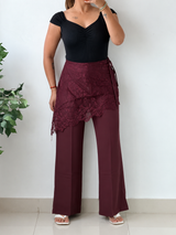 Waist 25 to 33, Burgundy Wide Leg Tailored Pants with Front Pleats