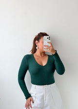 Size S-M Dark Green V-Neck Bodysuit