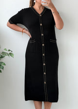 Size L-XL Black Button Front Midi Dress