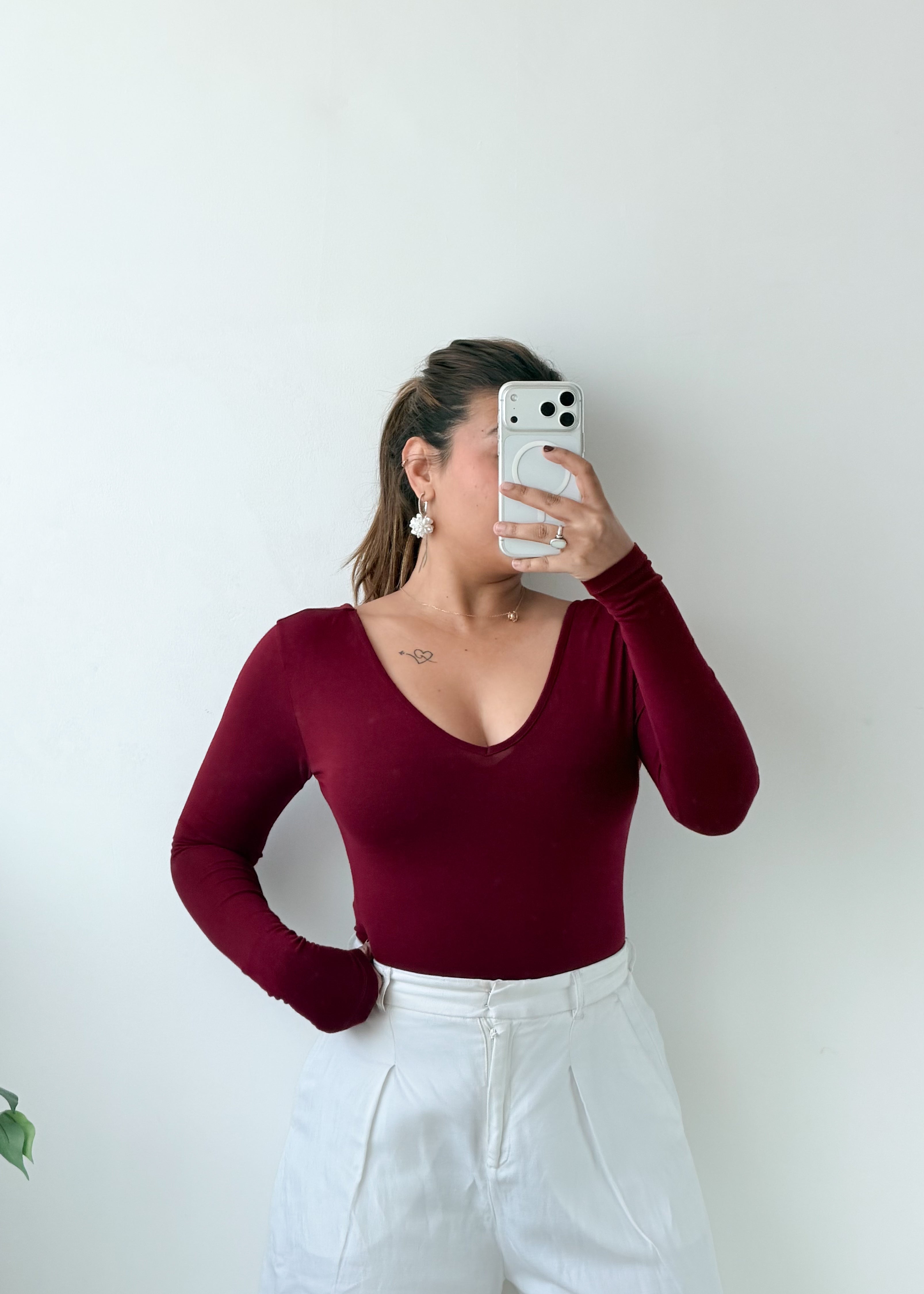 Size M-L Burgundy V-Neck Bodysuit