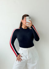 Size S-M Navy Blue Contrast Stripe Top