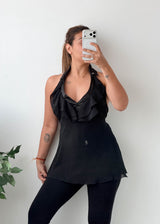 Size S-M Black Ruffle Halter Neck Top