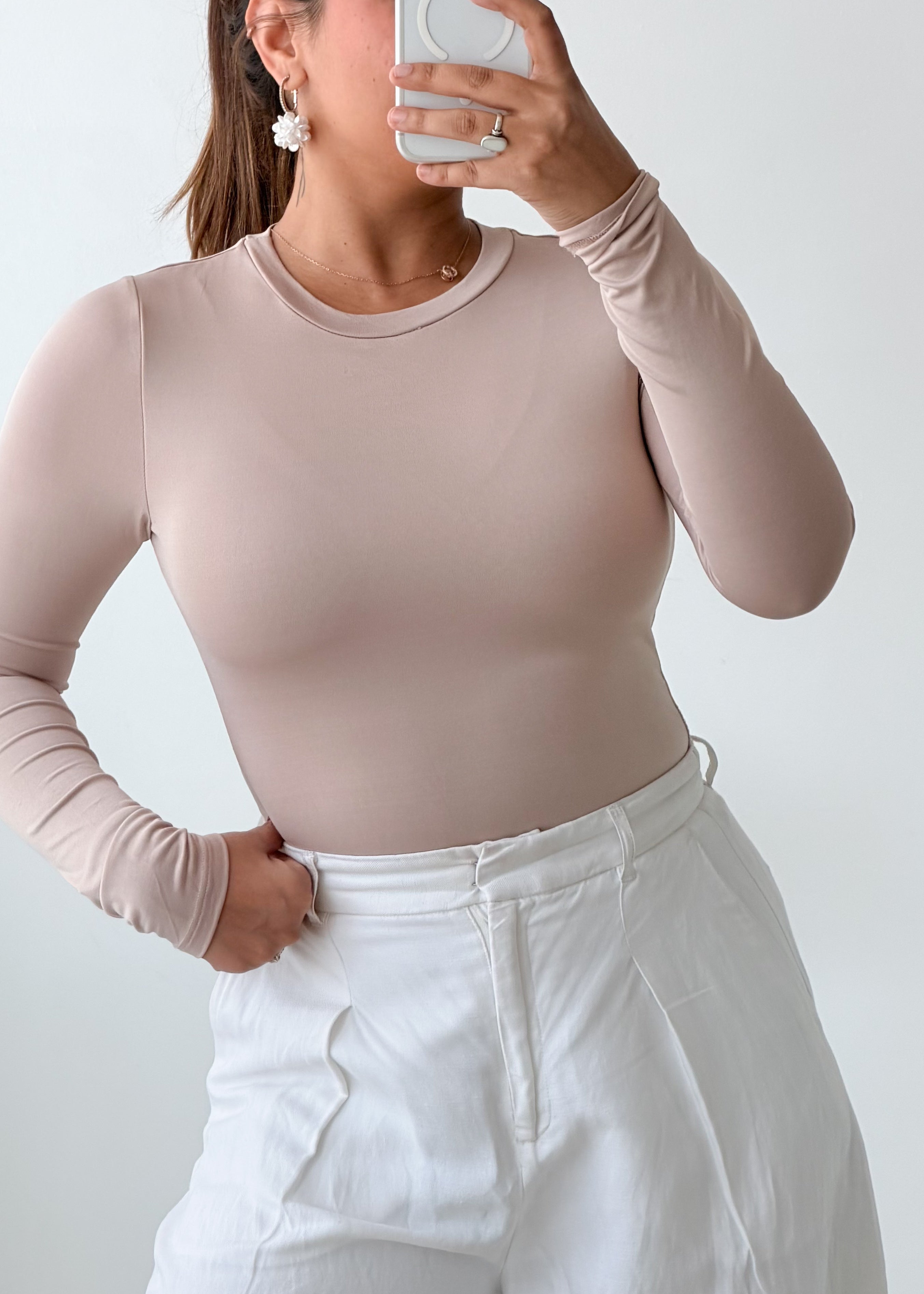 Size XS-S Beige Round Neck Bodysuit