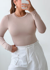 Size XS-S Beige Round Neck Bodysuit