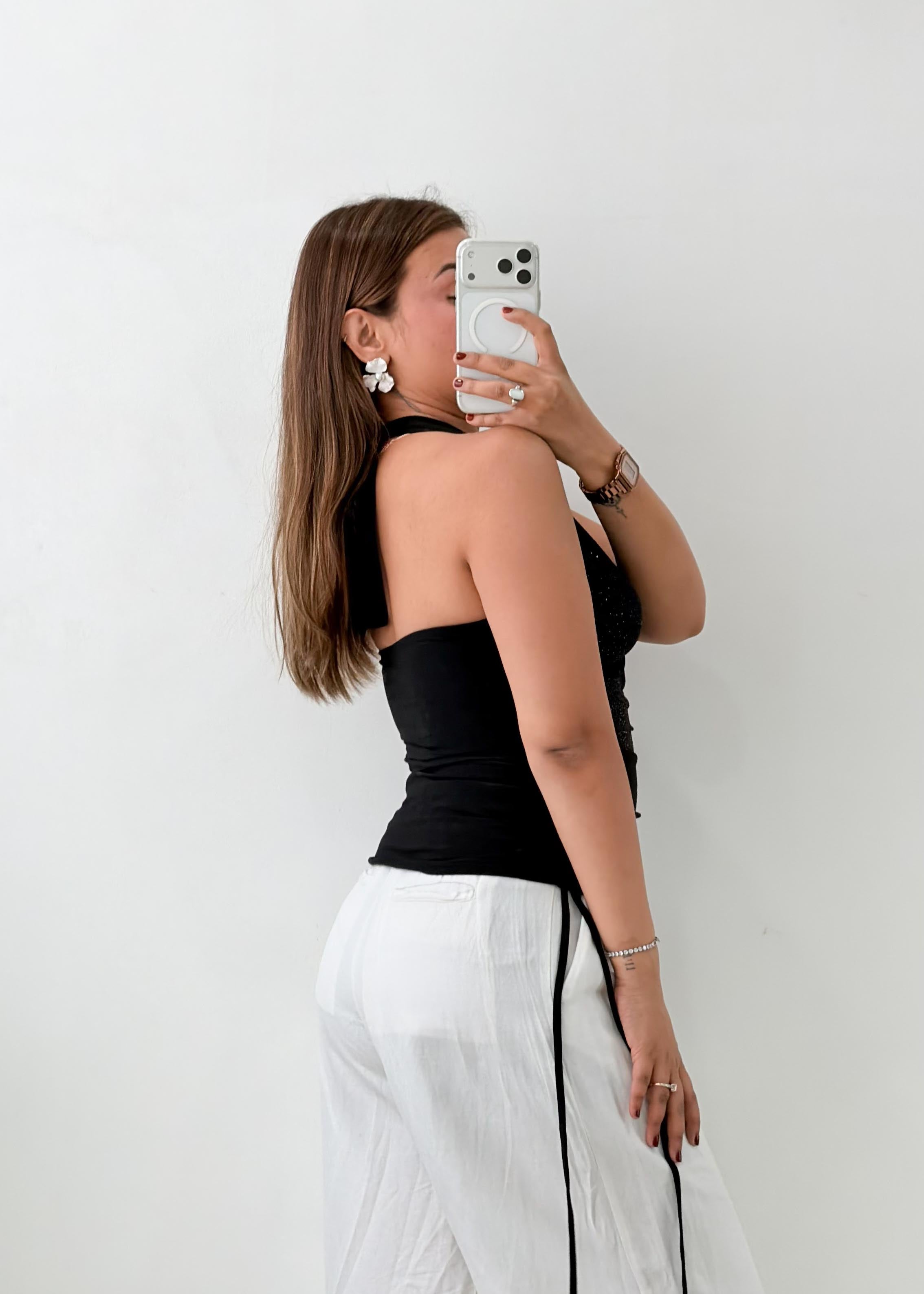 Size S-M Black Halter Shimmer Top