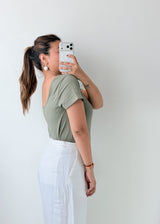 Size L-XL Olive Green Square Neck Bodysuit