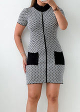 Size S-M Black White Chevron Mini Dress