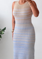 Size S-M Pastel Blue Yellow Striped Crochet Maxi Dress