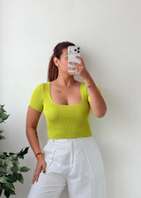 Size S-M Lime Green Square Neck Top