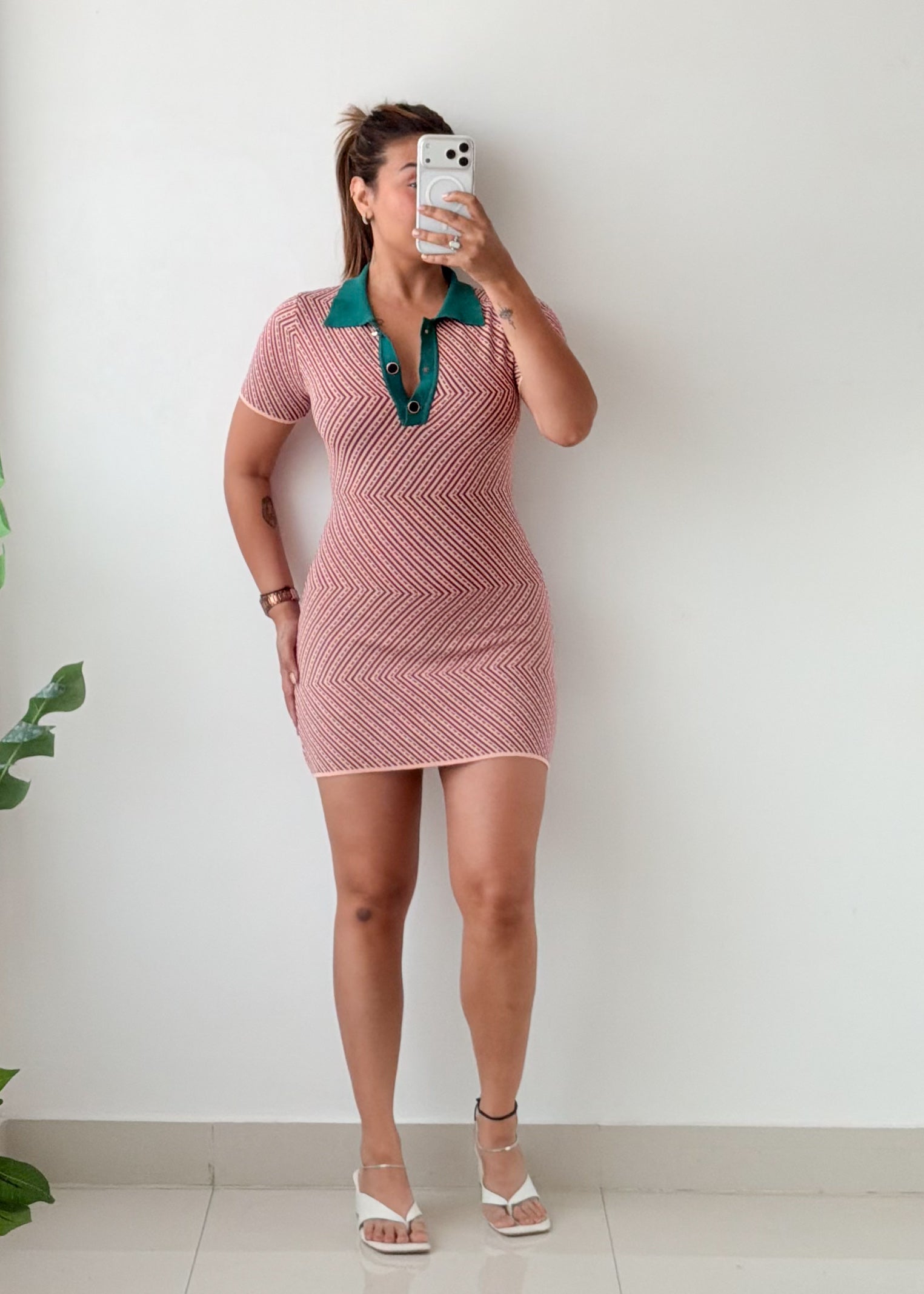 Size S-M Pink Chevron Knit Mini Dress