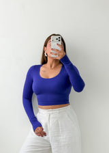 Size XS-S Royal Blue Ribbed Crop Top