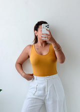 Size M-L Mustard Ribbed Scoop Neck Bodysuit