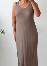 Size M-L Taupe Ribbed Bodycon Maxi Dress