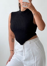 Size S-M Black Ribbed Asymmetric Crop Top