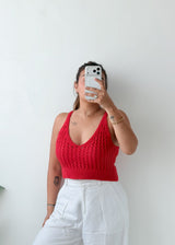 Size M-L Red Textured Knit Crop Top