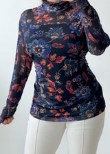 Size L-XL Navy Floral Printed High Neck Top