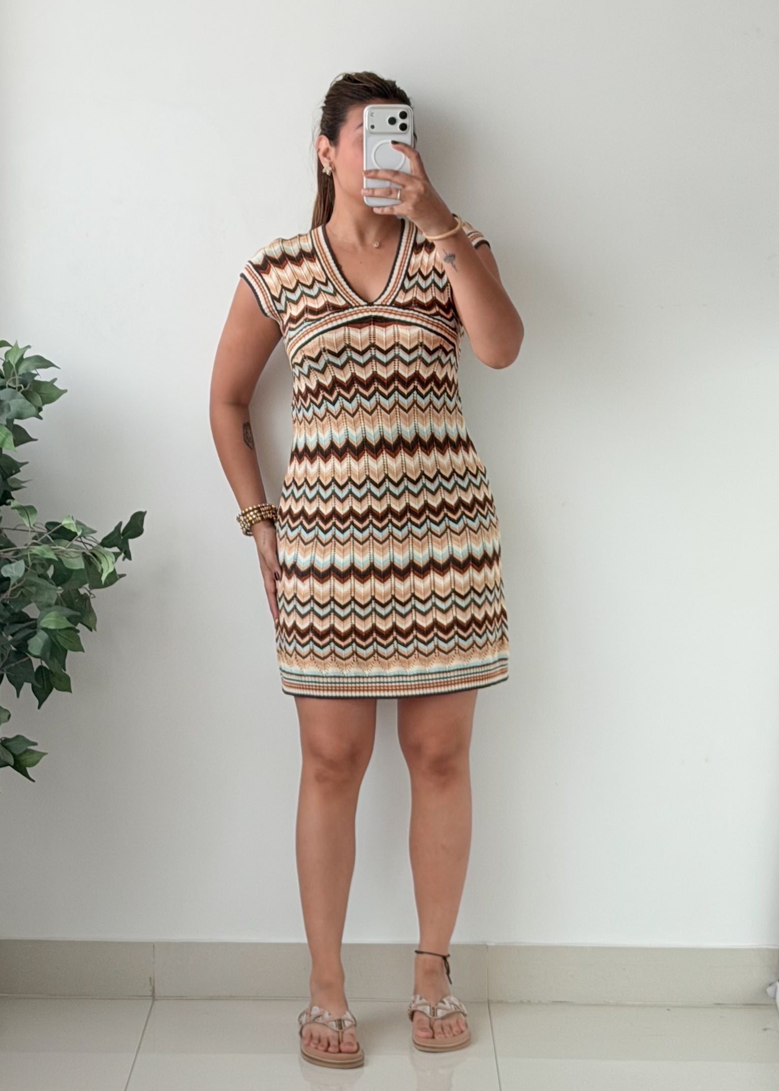 Size S-M Multicolor Chevron Crochet Mini Dress